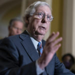 
              FILE - Senate Minority Leader Mitch McConnell, R-Ky., talks to reporters at the Capitol in Washington, Sept. 28, 2022. The Senate passed a short-term spending bill on Thursday that would avert a partial government shutdown when the current fiscal year ends at midnight Friday and provide another infusion of military and economic aid to Ukraine as it seeks to repel Russia's brutal invasion. (AP Photo/J. Scott Applewhite, File)
            