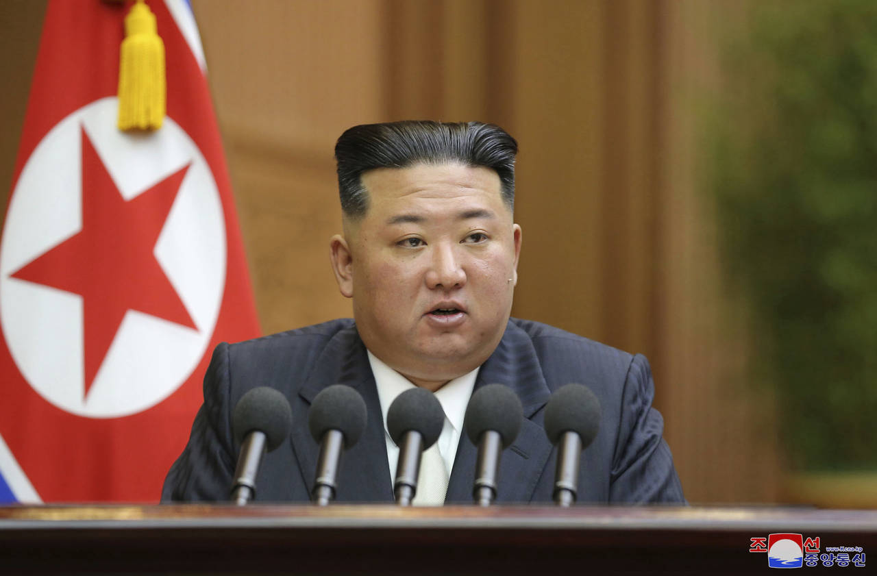 This photo provided by the North Korean government shows North Korean leader Kim Jong Un delivers a...