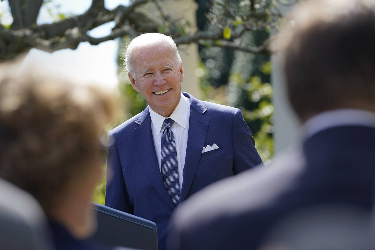 President Joe Biden speaks from the Rose Garden of the White House in Washington, Tuesday, Sept. 27...