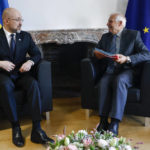 
              Ukrainian Prime Minister Denys Shmyhal, left, speaks with European Union foreign policy chief Josep Borrell during a bilateral meeting ahead of the EU-Ukraine Association Council at the European Council, Brussels on Monday, Sept. 5, 2022. (Yves Herman, Pool Photo via AP)
            