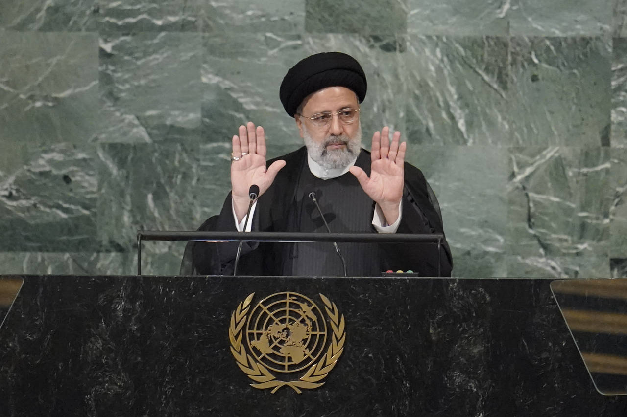 President of Iran Seyyed Ebrahim Raisi addresses the 77th session of the United Nations General Ass...