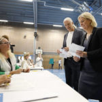 
              Sweden's Prime Minister and Party leader of the Social Democrats Magdalena Andersson and her husband Richard Friberg cast their ballots for the general elections at a polling station in Nacka outside Stockholm, Sweden, Sunday, Sept 11, 2022. Sweden is holding an election Sunday that is expected to boost a populist anti-immigration party that is vowing to crack down on gang violence that has shaken many people’s sense of security. (Ali Lorestani/TT News Agency via AP)
            