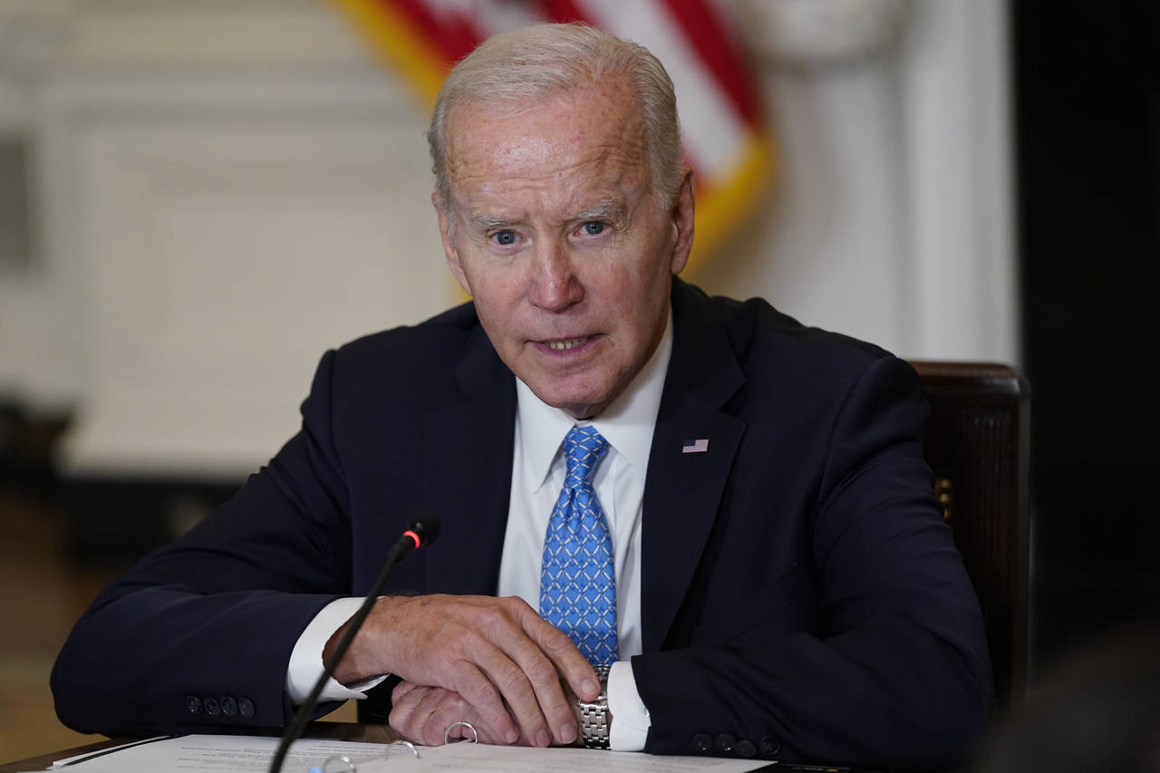 President Joe Biden speaks during a meeting of the White House Competition Council in the State Din...