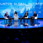 
              Former President Bill Clinton, Damilola Ogunbiyi, Larry Fink and Alan Jope speak at the Clinton Global Initiative, Monday, Sept. 19, 2022, in New York. (AP Photo/Julia Nikhinson)
            