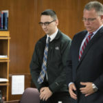 
              Paul Bellar awaits the verdict in his trial before Jackson County Circuit Court Judge Thomas Wilson on Wednesday, Oct. 26, 2022, at the Jackson County Courthouse in Jackson, Mich. Bellar, Joseph Morrison and Pete Musico are accused of being involved in a plot to kidnap Michigan Gov. Gretchen Whitmer. The three were found guilty of one felony count each of gang membership, providing material support for terrorist acts and felony firearms. (J. Scott Park/Jackson Citizen Patriot via AP, Pool)
            