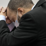 
              Darrell Brooks reacts as the guilty verdict is read during his trial in a Waukesha County Circuit Court in Waukesha, Wis., on Wednesday, Oct. 26, 2022. Brooks, who is represented himself during the trial, was charged with driving into a Waukesha Christmas Parade last year, killing six people and injuring dozens more. (Mike De Sisti/Milwaukee Journal-Sentinel via AP, Pool)
            