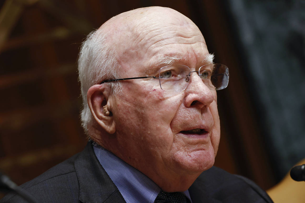 FILE - Sen. Patrick Leahy, D-Vt., speaks during a Senate Appropriations Subcommittee hearing in Was...