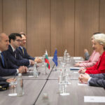 
              President of the European Commission Ursula von der Leyen, second right, meets with Bulgarian President Rumen Radev, in capital Sofia, Bulgaria on Saturday, Oct. 1, 2022. (AP Photo/Visar Kryeziu)
            