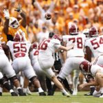 
              Alabama place kicker Will Reichard (16) kicks a field goal as Alabama punter James Burnip (86) holds during the first half of an NCAA college football game against Tennessee Saturday, Oct. 15, 2022, in Knoxville, Tenn. (AP Photo/Wade Payne)
            