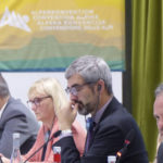 
              Environment Minister Uros Brezan of Slovenia, right, speaks to envoys from seven other European countries as well as advocacy groups at a meeting of the Alpine Convention in Brig, Switzerland, on Thursday, Oct. 27, 2022. Slovenia is set to take over the rotating presidency of the group from Switzerland amid growing concerns about a looming battle over water resources from Europe's highest peaks amid glacier melt and climate change. (AP Photo/Jamey Keaten)
            