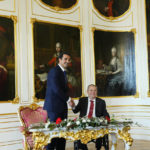 
              Czech Republic's President Millos Zeman, right, welcomes Qatari Emir Sheikh Tamim Bin Hamad Al-Thani at the Prague Castle in Prague, Czech Republic, Wednesday, Oct. 5, 2022. (AP Photo/Petr David Josek)
            