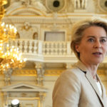 
              European Commission President Ursula von der Leyen arrives for a round table meeting at an EU Summit in Prague, Czech Republic, Friday, Oct 7, 2022. European Union leaders converged on Prague Castle Friday to try to bridge significant differences over a natural gas price cap as winter approaches and Russia's war on Ukraine fuels a major energy crisis. (AP Photo/Petr David Josek)
            