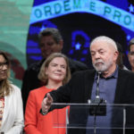 
              Former Brazilian President Luiz Inacio Lula da Silva, who is running for president again, speaks to supporters after general election polls closed in in Sao Paulo, Brazil, Sunday, Oct. 2, 2022. (AP Photo/Andre Penner)
            