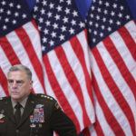 
              Chairman of the Joint Chiefs of Staff Gen. Mark Milley speaks during a media conference after a meeting of NATO defense ministers at NATO headquarters in Brussels, Wednesday, Oct. 12, 2022. (AP Photo/Olivier Matthys)
            