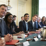 
              Britain's Prime Minister Rishi Sunak, center, holds his first Cabinet meeting in Downing street in London, Wednesday, Oct. 26, 2022. (Stefan Rousseau/Pool Photo via AP)
            
