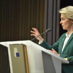 
              European Commission President Ursula von der Leyen speaks during a media conference at an EU summit in Brussels, Friday, Oct. 21, 2022. European Union leaders gathered Friday to take stock of their support for Ukraine after President Volodymyr Zelenskyy warned that Russia is trying to spark a refugee exodus by destroying his war-ravaged country's energy infrastructure. (AP Photo/Geert Vanden Wijngaert)
            