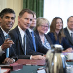 
              Prime Minister Rishi Sunak, left, alongside the Chancellor of the Exchequer, Jeremy Hunt, second from left, holds his first Cabinet meeting in Downing street, Wednesday, Oct. 26, 2022. (Stefan Rousseau/Pool photo via AP)
            
