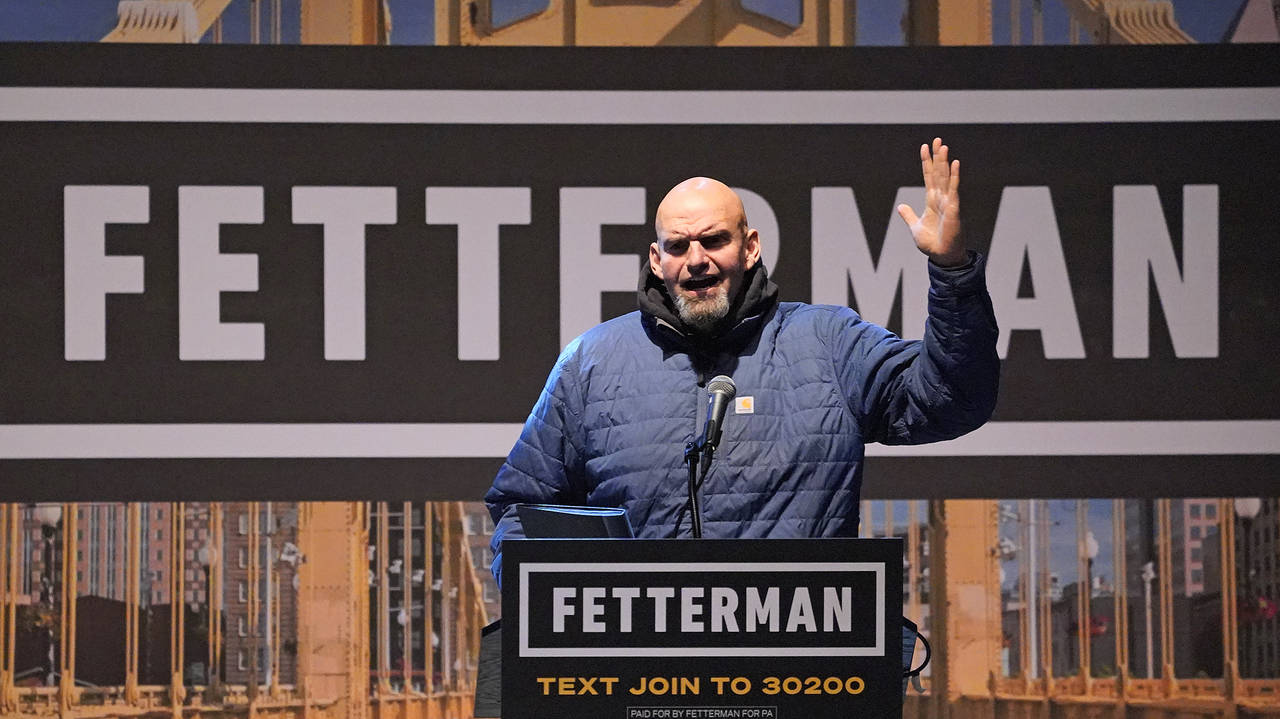 Pennsylvania Lt. Gov. John Fetterman, a Democratic candidate for U.S. Senate, speaks during a campa...