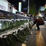 
              A woman places flowers to pay tribute for victims near the scene of a deadly accident in Seoul, South Korea, Sunday, Oct. 30, 2022, following Saturday night's Halloween festivities. A mass of mostly young people among tens of thousands who gathered to celebrate Halloween in Seoul became trapped and crushed as the crowd surged into a narrow alley, killing dozens of people and injuring dozens of others in South Korea’s worst disaster in years. (AP Photo/Ahn Young-joon)
            