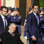 
              Czech Republic's President Millos Zeman, left, welcomes Qatari Emir Sheikh Tamim Bin Hamad Al-Thani at the Prague Castle in Prague, Czech Republic, Wednesday, Oct. 5, 2022. (AP Photo/Petr David Josek)
            