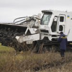 
              Sapppers of the Ukrainian Emergency Service operate the first in Ukraine Armtraс 400 demining machine during its presentation for media in outskirts Kharkiv, Ukraine, Thursday, Oct. 27, 2022. (AP Photo/Andrii Marienko)
            