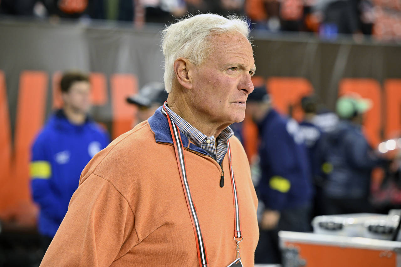 FILE - Cleveland Browns owner Jimmy Haslam walks on the field before an NFL football game against t...