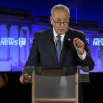 Senate Majority Leader Chuck Schumer, D-N.Y., participates in a debate against Republican challenger Joseph Pinion, hosted by Spectrum News 1, Sunday, Oct. 30, 2022 at Union College in Schenectady, N.Y. (AP Photo/Hans Pennink, Pool)