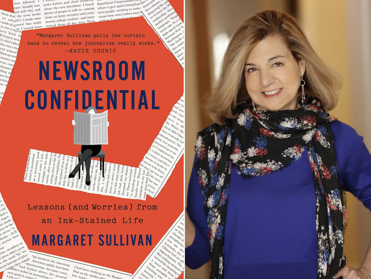 This combination of photos shows the cover image for "Newsroom Confidential: Lessons (and Worries) ...