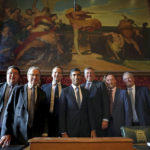 
              Britain's Rishi Sunak, centre, poses for a photo with members of the 1922 Committee, in the Houses of Parliament, after it was announced he will become the new leader of the Conservative party, in London, Monday, Oct. 24, 2022.  Former Treasury chief Sunak, is set to become Britain’s next prime minister after winning the Conservative leadership race. (Stefan Rousseau/PA via AP)
            