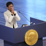 
              FILE - Nobel Peace Prize winner Maria Ressa of the Philippines gestures as she speaks during the Nobel Peace Prize ceremony at Oslo City Hall, Norway, Friday, Dec. 10, 2021. For the two journalists who won the Nobel Peace Prize in 2021, the past year has not been easy. Dmitry Muratov of Russia and Maria Ressa of the Philippines have been fighting for the survival of their news organizations, defying government efforts to silence them. (AP Photo/Alexander Zemlianichenko, File)
            