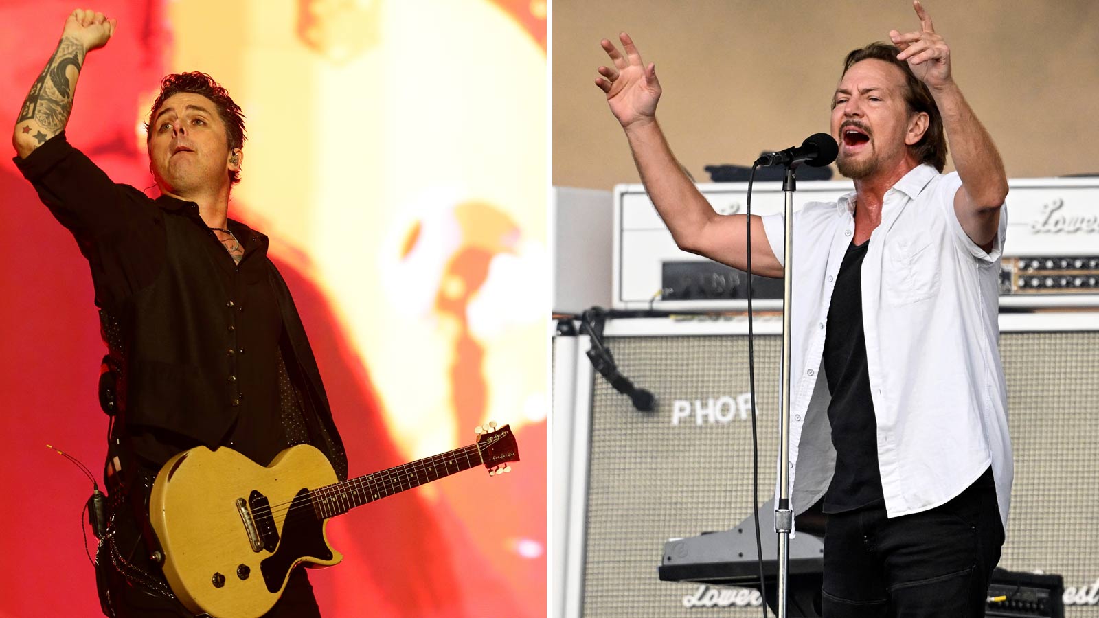 From left, Billie Joe Armstrong of Green Day and Eddie Vedder (Getty Images Photos)...
