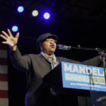 
              Felesia Martin announces Wisconsin Democratic U.S. Senate candidate Mandela Barnes will not speak at his election night party early Wednesday, Nov. 9, 2022, in Milwaukee. (AP Photo/Morry Gash)
            