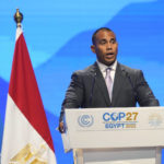 
              Rennier Gadabu, minister of climate change of Nauru, speaks at the COP27 U.N. Climate Summit, Tuesday, Nov. 15, 2022, in Sharm el-Sheikh, Egypt. (AP Photo/Peter Dejong)
            