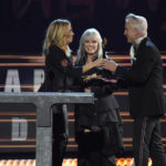 
              Sheryl Crow, left, introduces Inductees Pat Benatar and Neil Giraldo during the Rock & Roll Hall of Fame Induction Ceremony on Saturday, Nov. 5, 2022, at the Microsoft Theater in Los Angeles. (AP Photo/Chris Pizzello)
            