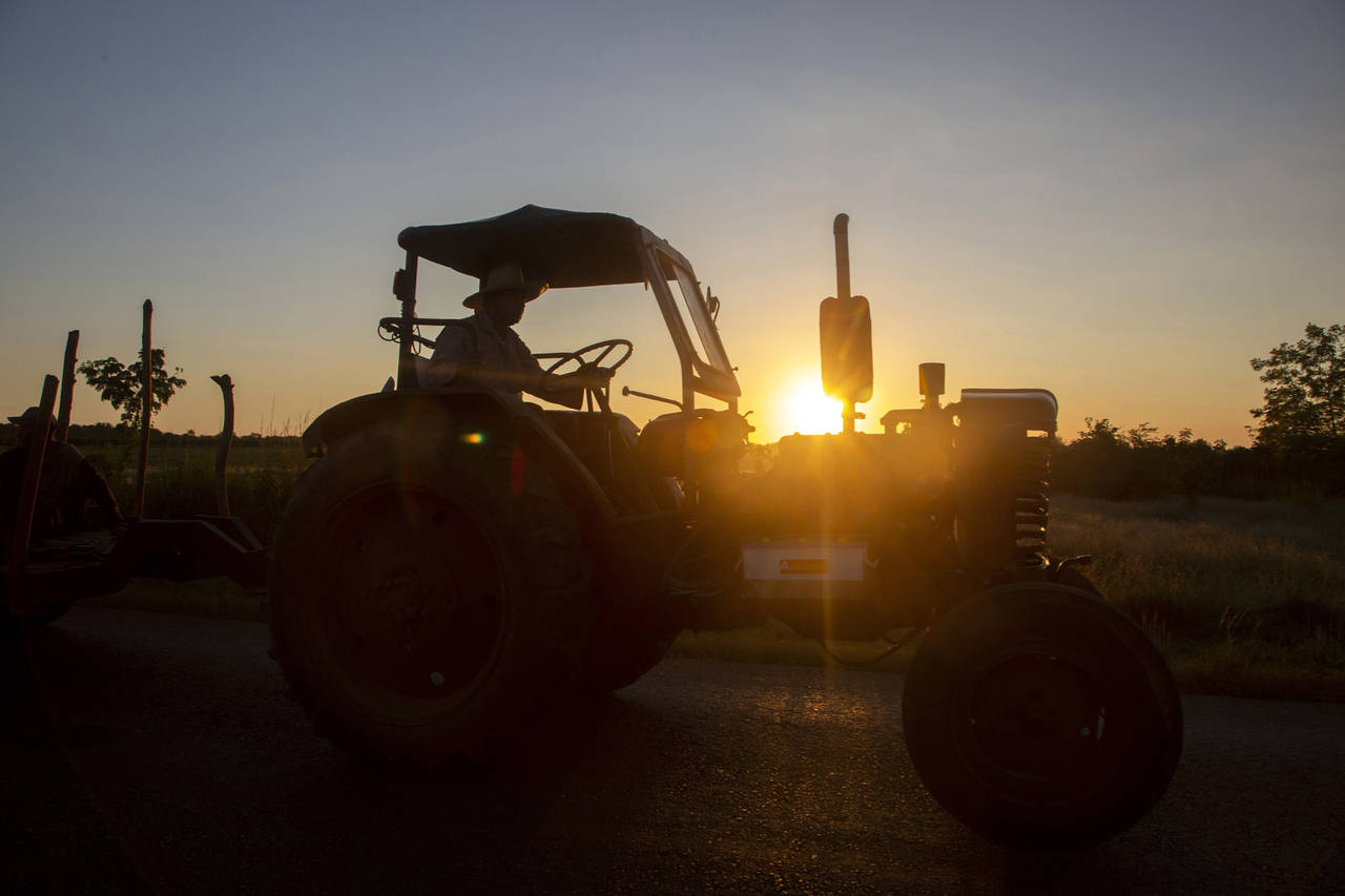 A man moves on a tractor along the highway at dawn, in Batabano, Cuba, Tuesday, Oct. 25, 2022. Cuba...