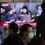 
              A TV screen shows a file image of North Korean leader Kim Jong Un during a news program at the Seoul Railway Station in Seoul, South Korea, Wednesday, Nov. 2, 2022. South Korea says it has issued an air raid alert for residents on an island off its eastern coast after North Korea fired a few missiles toward the sea. (AP Photo/Ahn Young-joon)
            