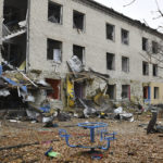 
              A school destroyed by Russian shelling is seen in Pokrovsk, Donetsk region, Ukraine, Friday, Nov. 4, 2022. (AP Photo/Andriy Andriyenko)
            