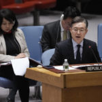 
              South Korean Ambassador to the United Nations Hwang Joon-kook speaks during a meeting of the Security Council at U.N. headquarters, Monday, Nov. 21, 2022. The meeting was called to discuss recent North Korean missile launches. North Korean leader Kim Jong Un says the test of a newly developed intercontinental ballistic missile confirmed that he has another "reliable and maximum-capacity" weapon to contain any outside threats. (AP Photo/Seth Wenig)
            