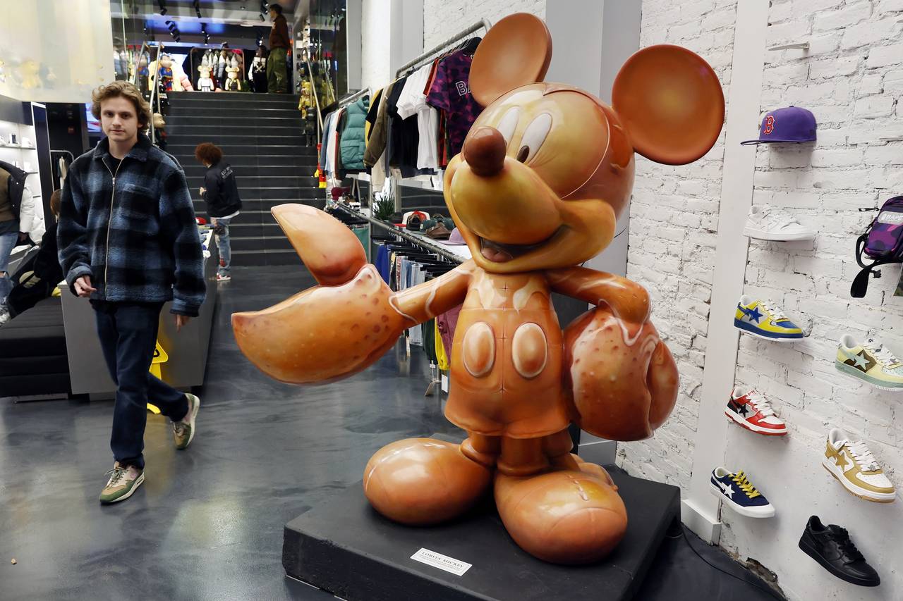 "Lobsta Mickey" is displayed in the Concepts sneaker store, Friday, Nov. 25, 2022, in Boston. The 7...