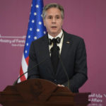 
              United States Secretary of State Antony Blinken speaks to media during a press conference with Qatar Foreign Minister Mohammed Bin Adbulrahman Al Thani at the Diplomatic Club, in Tuesday, Nov. 22, 2022. America's top diplomat criticized a decision by FIFA to threaten players at the World Cup with yellow cards if they wear armbands supporting inclusion and diversity. (AP Photo/Ashley Landis)
            