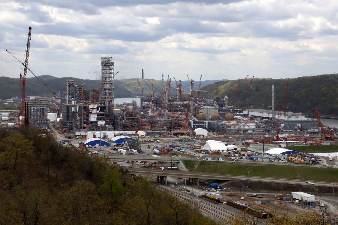 FILE -- In this May 12, 2020 file photo, construction is seen on the Shell Chemicals Beaver County ...