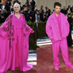 
              This combination of images shows, actors from left, Jenna Ortega, Glenn Close, Sebastian Stan and Nicola Peltz Beckham wearing hot pink at The Metropolitan Museum of Art's Costume Institute benefit gala on May 2, 2022, in New York. (Photo by Evan Agostini/Invision/AP)
            