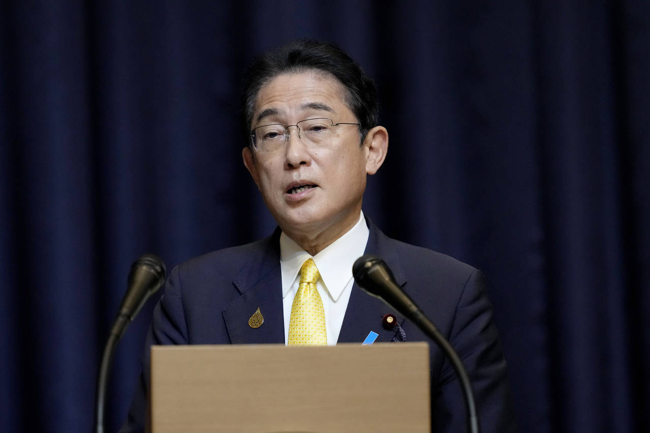 Japan's Prime Minister Fumio Kishida, speaks during a press conference in Bangkok, Thailand, on the...