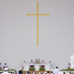 
              Pope Francis celebrates mass at the Bahrain National Stadium in Riffa, Bahrain, Saturday, Nov. 5, 2022. Pope Francis is making the November 3-6 visit to participate in a government-sponsored conference on East-West dialogue and to minister to Bahrain's tiny Catholic community, part of his effort to pursue dialogue with the Muslim world. (AP Photo/Hussein Malla)
            