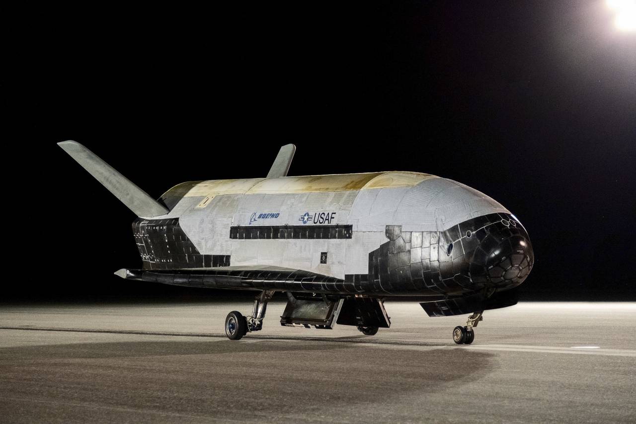 The Boeing-built X-37B Orbital Test Vehicle (OTV) is shown at NASA's Kennedy Space Center in Florid...