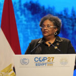 
              Mia Mottley, prime minister of Barbados, speaks at the COP27 U.N. Climate Summit, Tuesday, Nov. 8, 2022, in Sharm el-Sheikh, Egypt. (AP Photo/Peter Dejong)
            