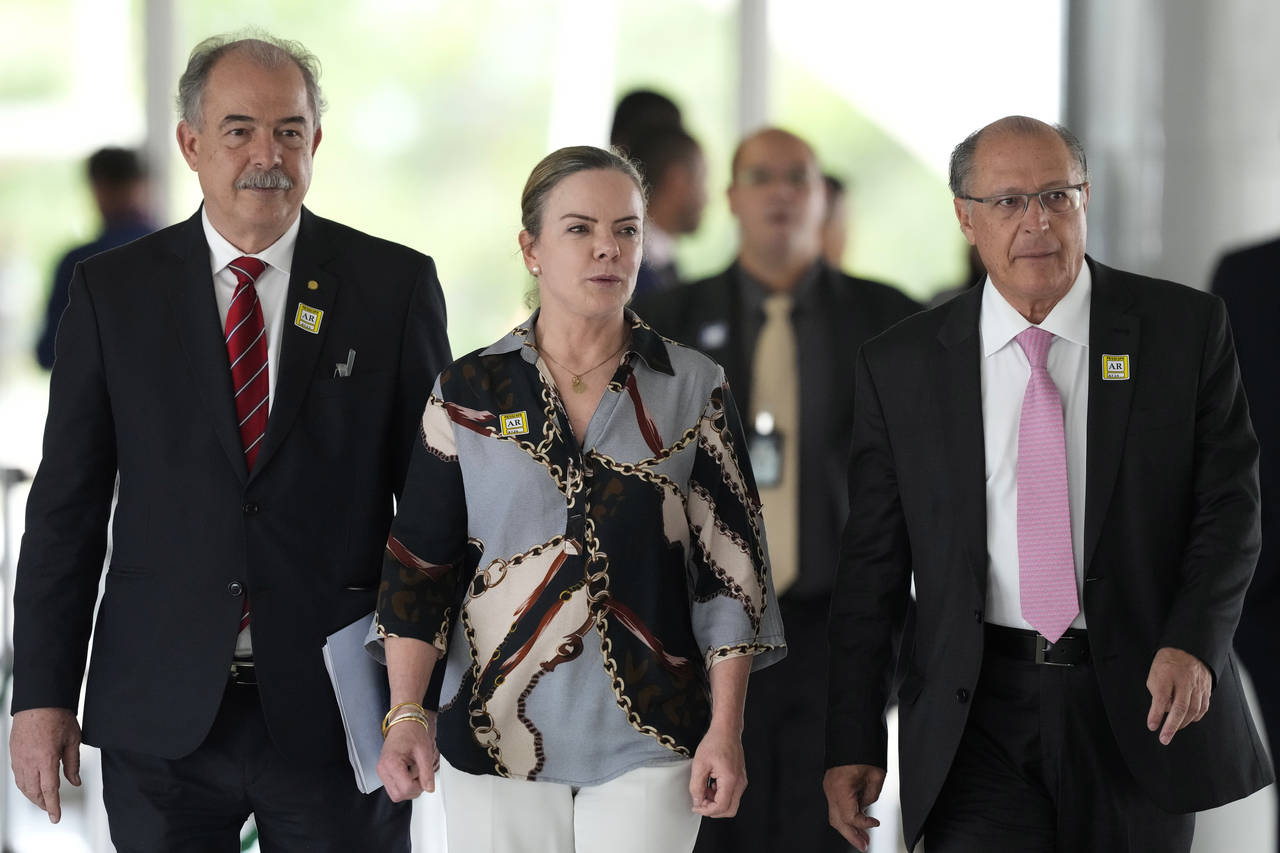 Economist Aloizio Mercadante, from left, Workers' Party President Gleisi Hoffmann and Brazil's Vice...
