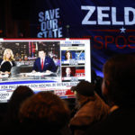 
              Supporters of Republican gubernatorial candidate Lee Zeldin watch as media outlets begin to call the race for Democratic incumbent Kathy Hochul at Zeldin's election night party, Tuesday, Nov. 8, 2022, in New York. (AP Photo/Jason DeCrow)
            