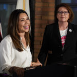 
              Jodie Hicks, chief executive officer and president of Planned Parenthood Affiliates of California, left, speaks to reporters at a gathering in support of Proposition 1, in Sacramento, Calif., Tuesday, Nov. 8, 2022. At right is California state Senate President Pro Tempore Toni Atkins. Abortion rights supporters won in the four states where access was on the ballot Tuesday, as voters enshrined it into the state constitution in battleground Michigan as well as blue California and Vermont and dealt a defeat to an anti-abortion measure in deep-red Kentucky. (AP Photo/Rich Pedroncelli)
            