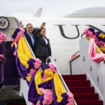 
              Vice President Kamala Harris and her husband Doug Emhoff wave before departing Don Mueang International Airport in Bangkok, Thailand, en route to the Philippines on Sunday, Nov. 20, 2022. (Haiyun Jiang/The New York Times, Pool)
            
